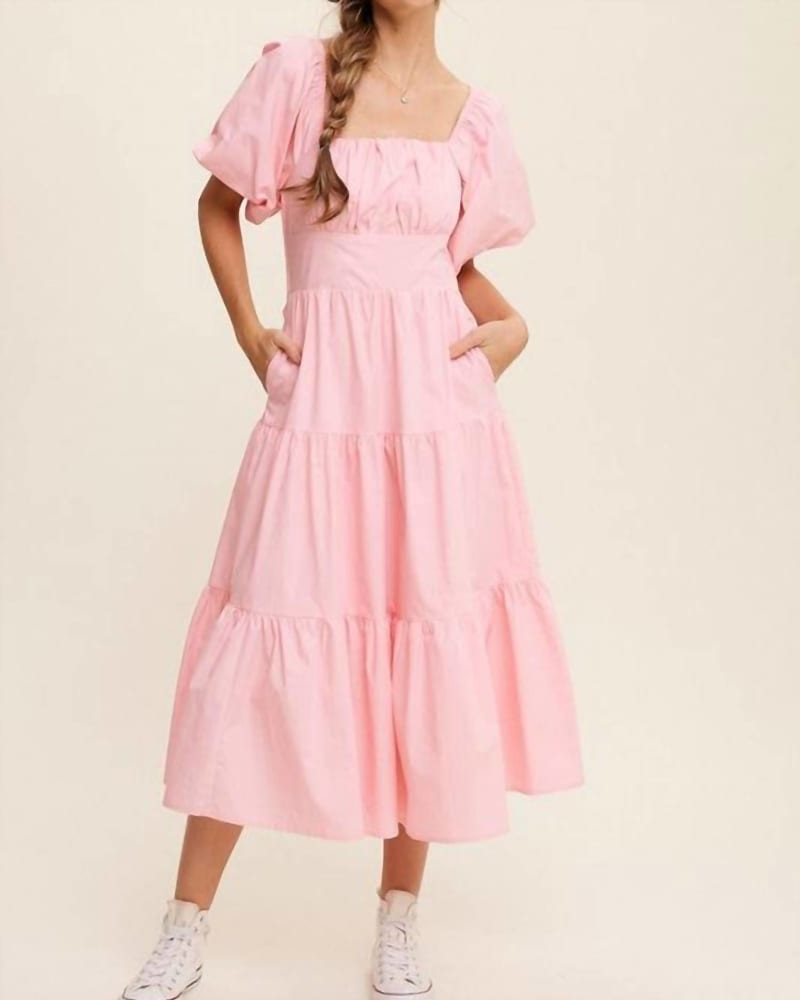 Front of a model wearing a size Large Meet Me In Cape Cod Maxi Dress In Pink in Pink by Listicle. | dia_product_style_image_id:342460